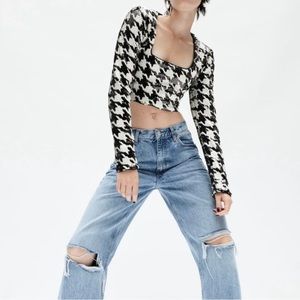 ZARA Black and White Sequin Top